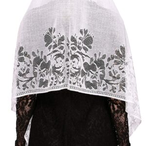 PAMOR Chapel Veil Scarf Mantilla Veils Rectangular Wrap Shawl Mass Head Covering with Fringe Trim (White)