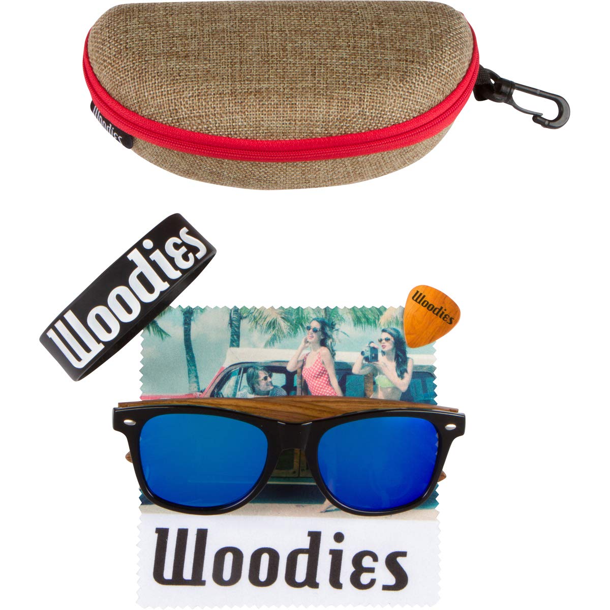 Woodies Zebra Wood Sunglasses with Ice Blue Mirrored Polarized Lens and Real Wooden Frame for Men and Women | 100% UVA/UVB Protection