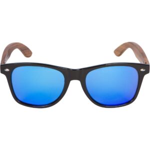 Woodies Zebra Wood Sunglasses with Ice Blue Mirrored Polarized Lens and Real Wooden Frame for Men and Women | 100% UVA/UVB Protection