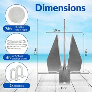 WindRider Boat Anchor Kit for Different Size Boats - Complete Boating Anchors - includes Fluke Anchor, Rope, Galvanized Steel Anchor Chain, and Shackles - Essential Pontoon Boat Anchor Kit