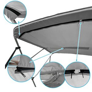 SavvyCraft 4 Bow Bimini Top Replacement Cover, Durable Marine Grade Canvas Boat Canopy, Easy Install Zipper Sleeves, 4 Bow 96" L 91"-96" W Gray Color