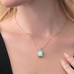 Gem Stone King 925 Sterling Silver Gemstone Birthstone and White Diamond Necklace | Emerald Cut 14X10MM Pendant Necklace for Women | With 18 Inch Silver Chain