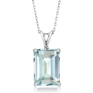 gem stone king 925 sterling silver gemstone birthstone and white diamond necklace | emerald cut 14x10mm pendant necklace for women | with 18 inch silver chain