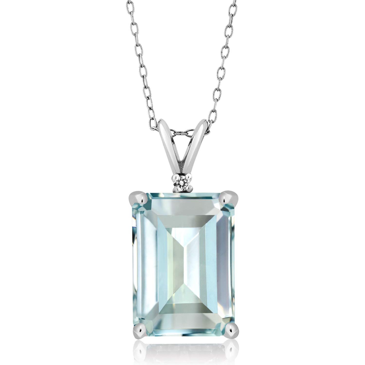 Gem Stone King 925 Sterling Silver Gemstone Birthstone and White Diamond Necklace | Emerald Cut 14X10MM Pendant Necklace for Women | With 18 Inch Silver Chain