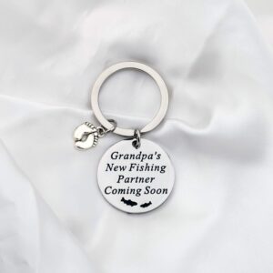 Grandpa to Be Gift Grandpas New Fishing Partner Coming Soon Keychain Pregnancy Announcement Gift for Grandpa Papa Grandfather (silver)