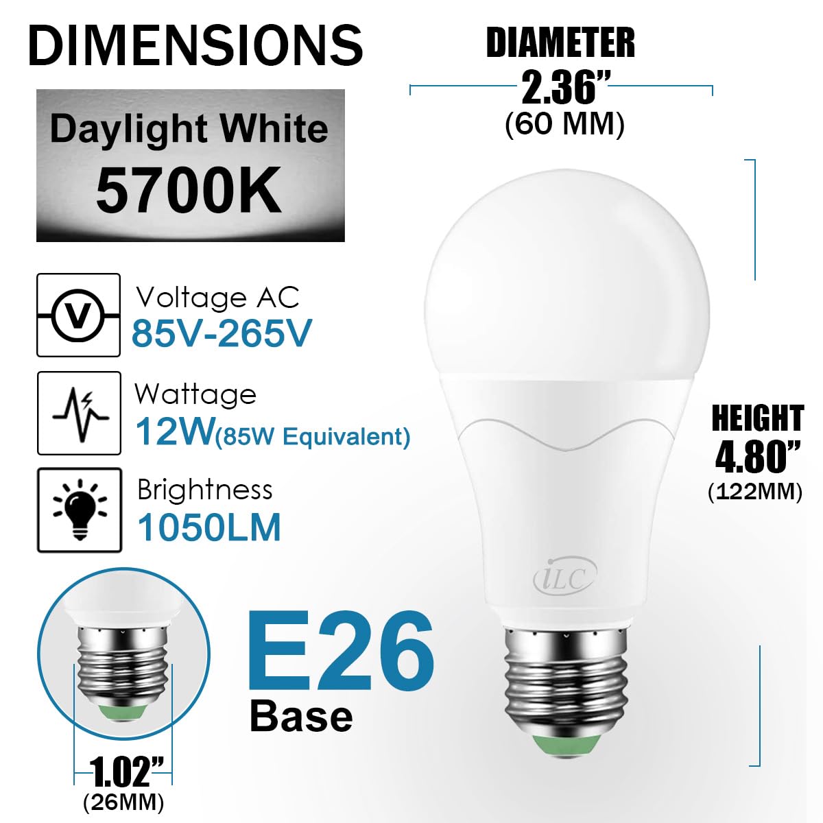 ILC LED Light Bulb 85W Equivalent, 5700K Daylight White Color Changing Light Bulbs with Remote Control RGB 6 Modes, Timing, Sync, Dimmable E26 Screw Base (2 Pack)