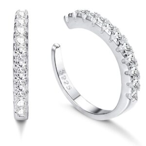 Milacolato 925 Sterling Silver CZ Pave Ear Cuffs Small Hoop Earrings for Womens Cubic Zirconia Huggie Non Piercing Earrings