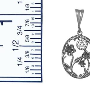 Alcoholics Anonymous (AA) Symbol - Sterling Silver Pendant, AA Symbol in a Old Fashion Style Pendant with 3 Flowers