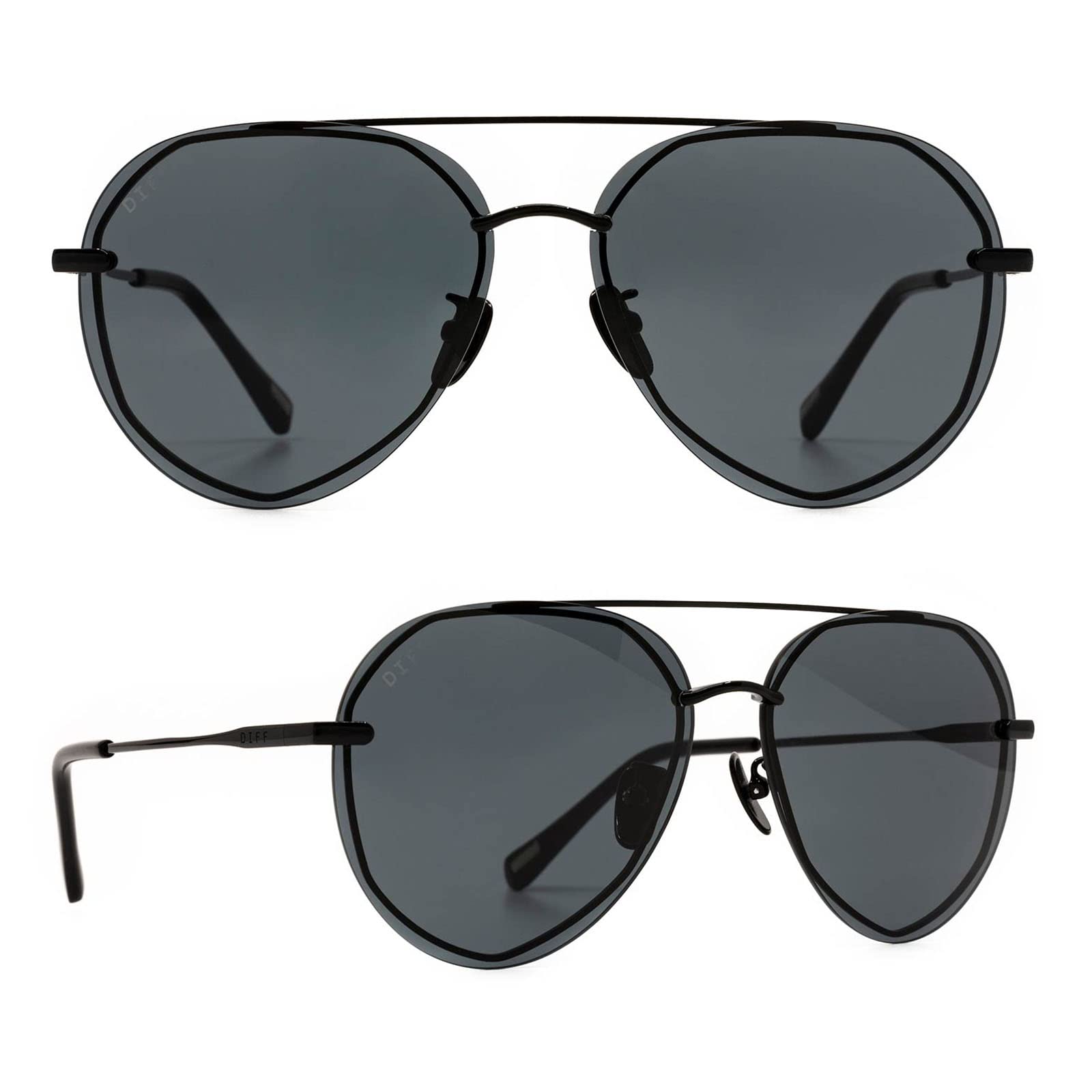 DIFF Lenox Black + Grey, Designer Oversized Aviator Sunglasses for Women UV400 Protection