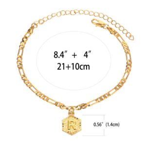 Initial Ankle Bracelets for Women Men, 18K Gold Silver Figaro Cuban Link Anklet Bracelet for Women Teen Girls, Custom Name Gold Anklet with Initials