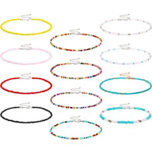 hicarer 12 pieces boho seed bead choker necklace colorful bead necklaces rainbow beach bead choker necklaces for women