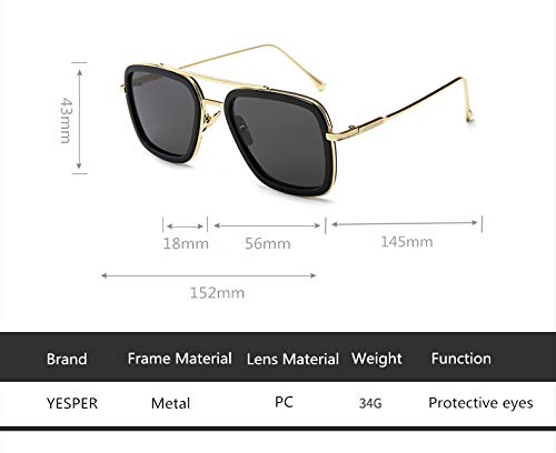 IKANOO Tony Stark Sunglasses for Men Women Vintage Square Metal Frame Iron Man Glasses Spider Man Eyeglasses