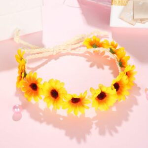 WILLBOND 8 Pieces Sunflower Crown Hair Wreath Daisy Flower Headbands Hippie Headbands Adjustable Floral Bridal Headpiece for Hippie Party Wedding Festivals Photo Props