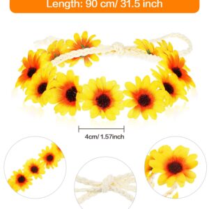 WILLBOND 8 Pieces Sunflower Crown Hair Wreath Daisy Flower Headbands Hippie Headbands Adjustable Floral Bridal Headpiece for Hippie Party Wedding Festivals Photo Props