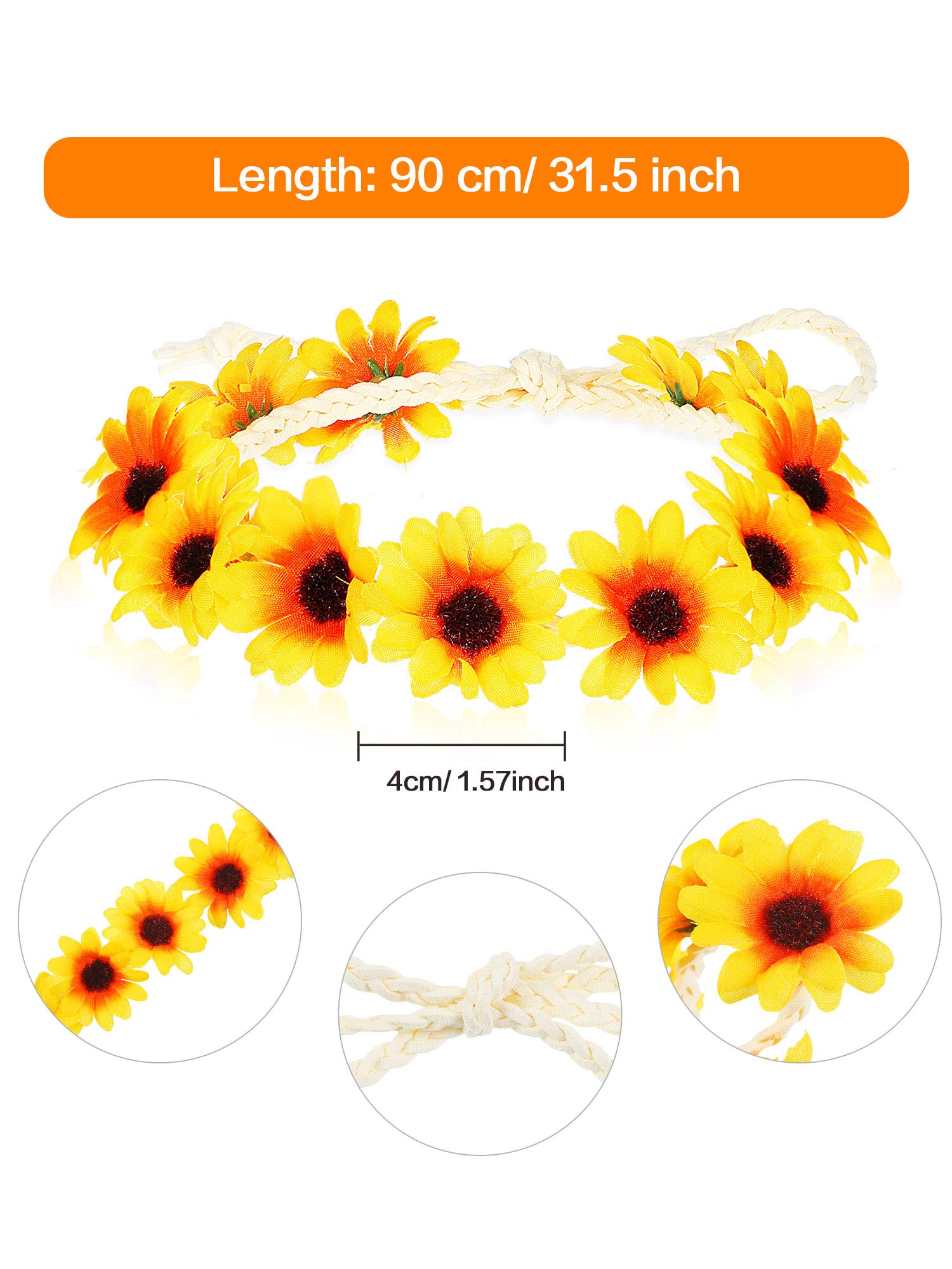 WILLBOND 8 Pieces Sunflower Crown Hair Wreath Daisy Flower Headbands Hippie Headbands Adjustable Floral Bridal Headpiece for Hippie Party Wedding Festivals Photo Props