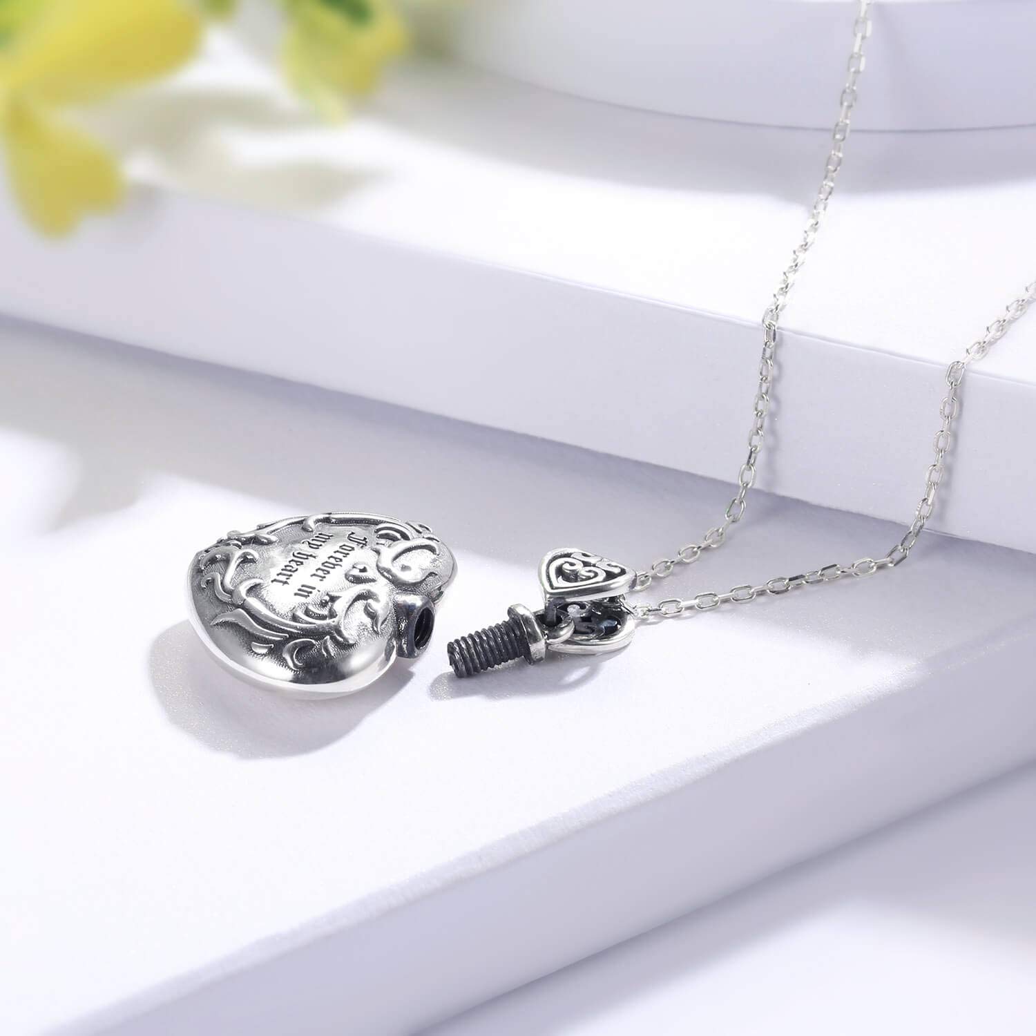 MANBU Sterling Silver Cremation Jewelry for Ashes: Urn Necklace Memorial Ash Pendant Bereavement Keepsake Gifts for Loss of a Loved One (heart urn necklace)