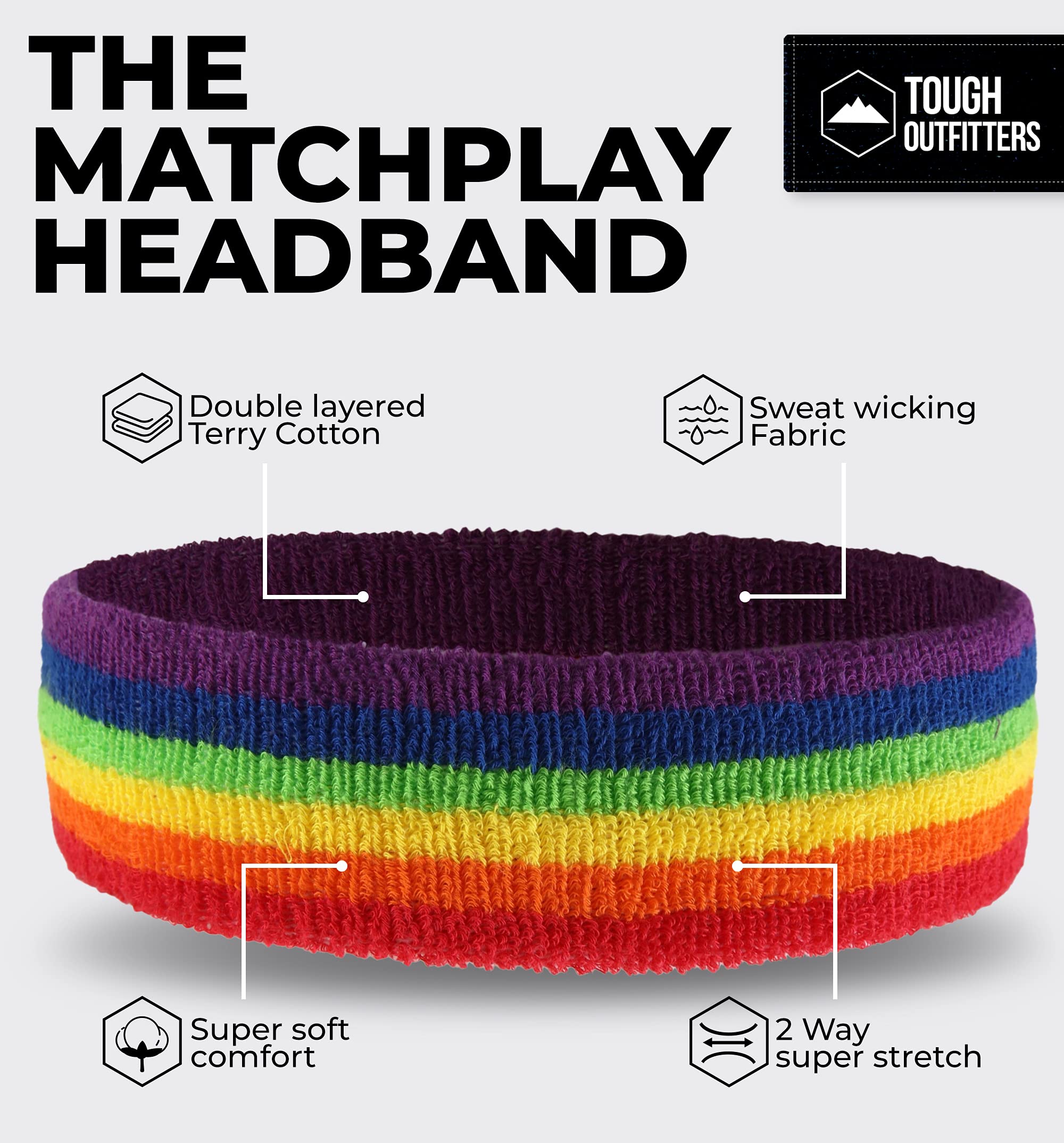 Running Headbands for Men and Women - Athletic Sweatband - Terry Cloth Bands for Basketball, Tennis, Football, Gym, Running, Cosplay & Costumes