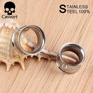 Casvort 6 PCS 8mm (0g) Hypoallergenic 316 Stainless Steel Hot Silver Gold Black Ear Piercing Tunnels for Dangles DIY Ear Gauges Wedding Women Body Jewelry