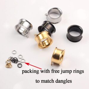 Casvort 6 PCS 8mm (0g) Hypoallergenic 316 Stainless Steel Hot Silver Gold Black Ear Piercing Tunnels for Dangles DIY Ear Gauges Wedding Women Body Jewelry