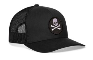 haka jolly roger trucker hat, mesh outdoor hat for men & women, adjustable skull and crossbones baseball cap, snapback golf hat black