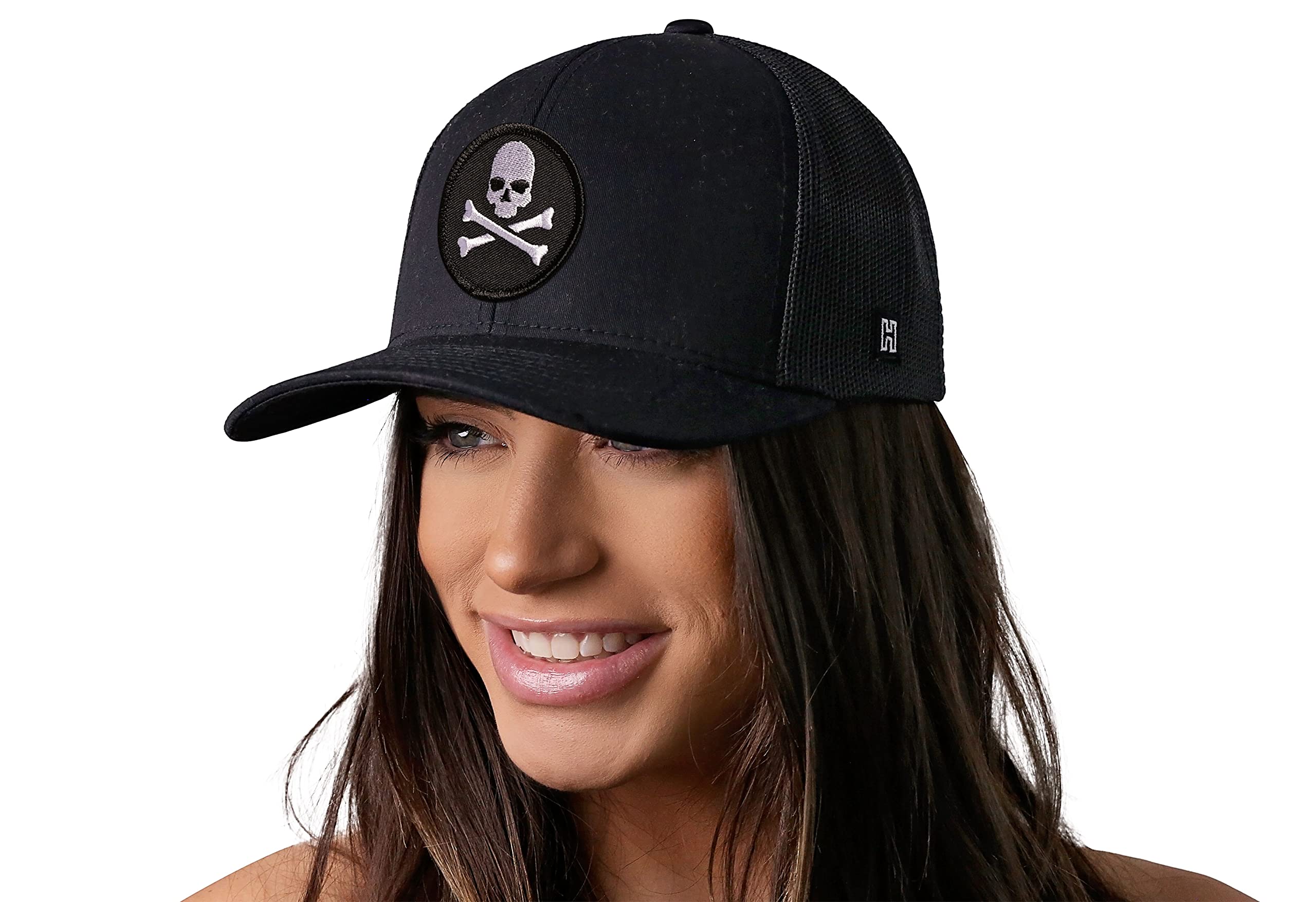 HAKA Jolly Roger Trucker Hat, Mesh Outdoor Hat for Men & Women, Adjustable Skull and Crossbones Baseball Cap, Snapback Golf Hat Black