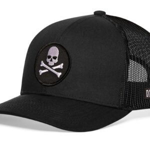 HAKA Jolly Roger Trucker Hat, Mesh Outdoor Hat for Men & Women, Adjustable Skull and Crossbones Baseball Cap, Snapback Golf Hat Black