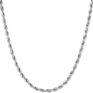 LIFETIME JEWELRY 3mm Gold Rope Chain for Men & Women 24k Real Gold Plated Diamond Cut Gold Chain Necklace Women & Necklace for Men 14 to 36 Inch (24 inches, White Gold)