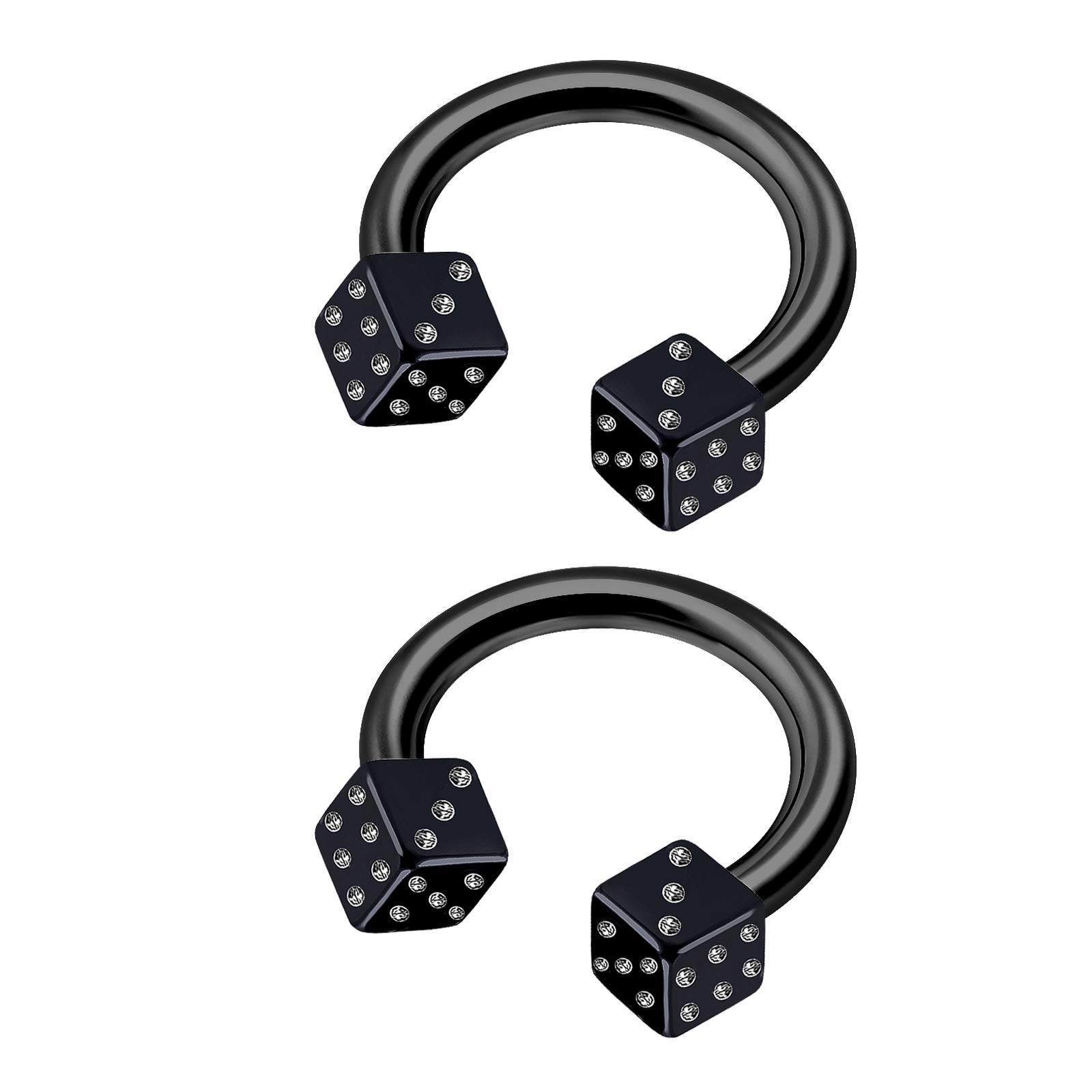 2Pcs Steel 14g 3/8 10mm horseshoe earrings for women Piercing Jewelry Cartilage Septum Nose Lip Helix 4mm Black Dice M8224