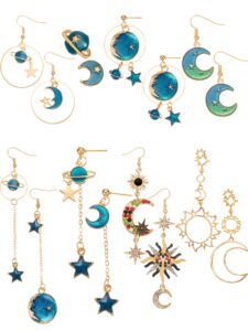 8 pairs moon star earth planet earrings asymmetrical vintage bohemian earrings dangle pendant earrings drop hook earrings jewelry for women