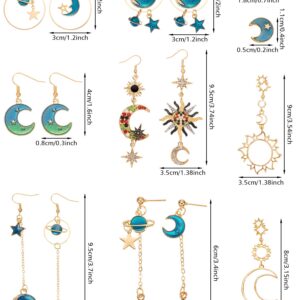 8 Pairs Moon Star Earth Planet Earrings Asymmetrical Vintage Bohemian Earrings Dangle Pendant Earrings Drop Hook Earrings Jewelry for Women