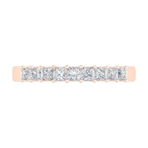 1/2 Carat Princess Cut Diamond Wedding Band Ring in 14K Rose Gold (Ring Size 6) (I1-I2 Clarity)