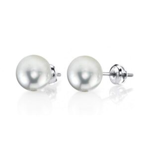 THE PEARL SOURCE 14K Gold Screwback 7mm AAAA Quality Round White Freshwater Cultured Pearl Stud Earrings for Women