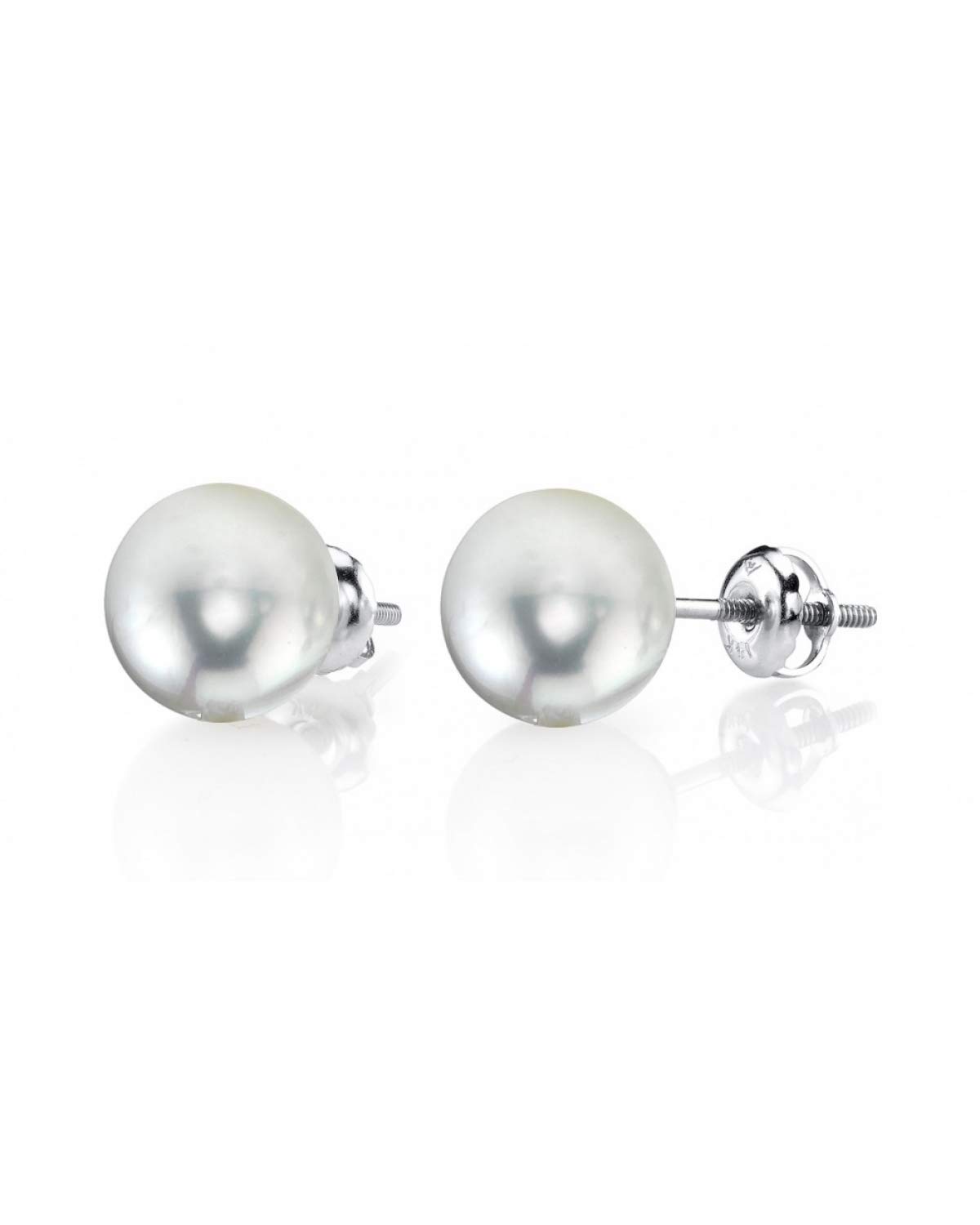 THE PEARL SOURCE 14K Gold Screwback 7mm AAAA Quality Round White Freshwater Cultured Pearl Stud Earrings for Women