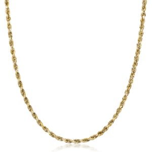 pori jewelers 18k yellow gold 1.5mm, 1.8mm, 2mm, 2.5mm, 3mm, 4mm, or 5mm diamond cut rope chain necklace unisex sizes 16"-30" (3mm, 24)