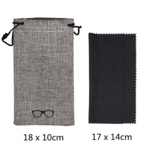 Tkocisa 3 Pieces Hard Shell Eyeglasses Case Glasses Case, Retro Portable Glasses Case, Linen Fabrics Sunglasses Case with Glasses Pouch and Cleaning Cloth for Women, Men, Kids