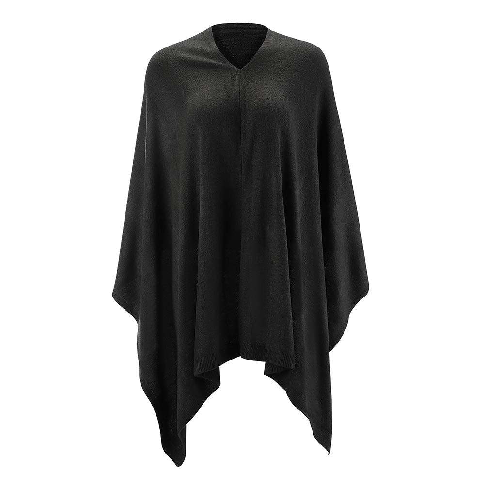 Fomolom Women Ponchos Sweater Versatile Lightweight Solid Knitted Shawl Wrap Scarf Cape Accessories for Womens Black