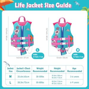 HeySplash Swim Vest for Kids, Child Size Watersports Kids Swim Vest Toddler Floatie Trainer Vest with Survival Whistle, Easy on and Off, Large, Lake Blue (Fit 55-77 lb)