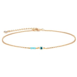 mevecco gold dainty evil eye choker necklace,14k gold plated cute tiny three blue turquoise/evil eye protection charm minimalist choker necklace for women