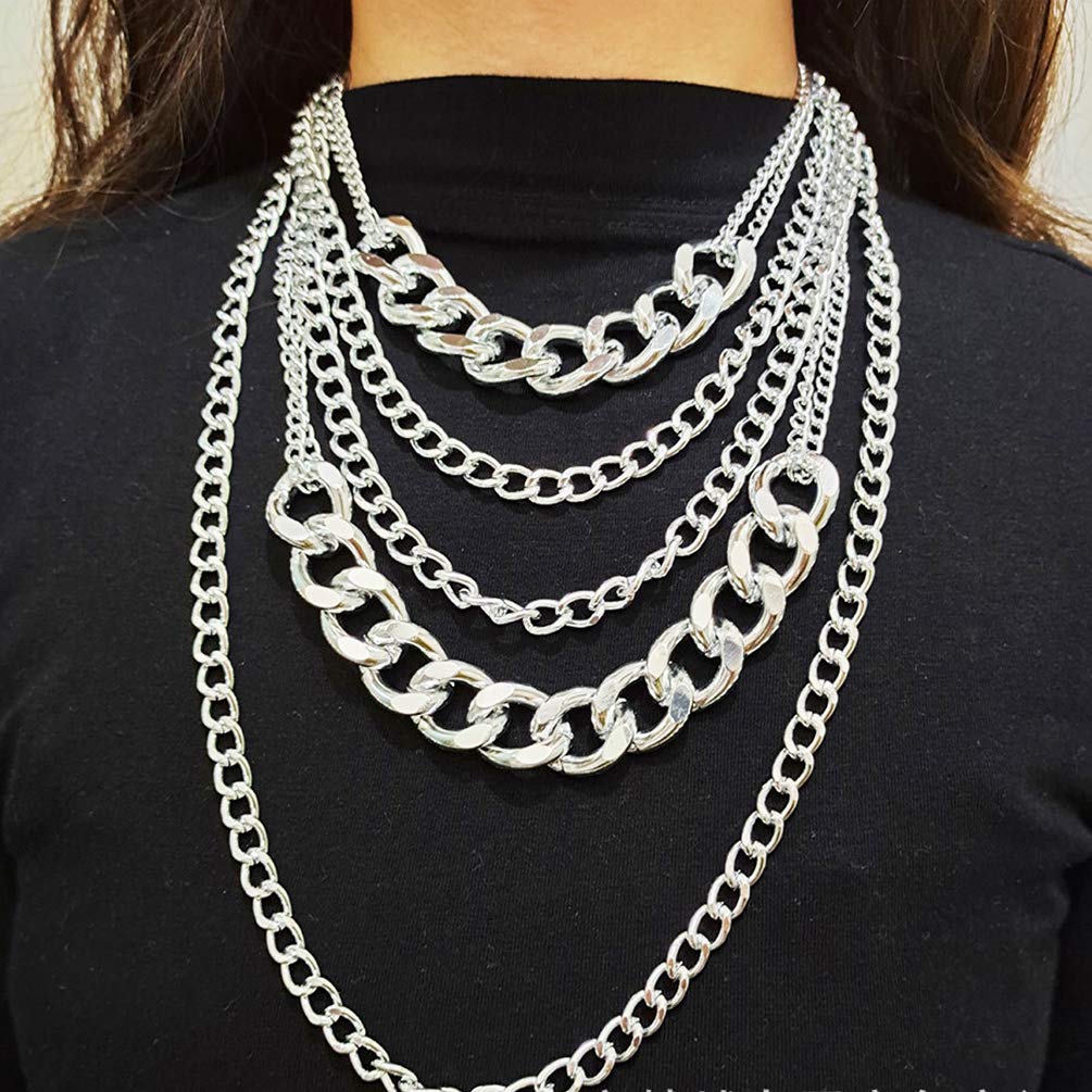 CIBIRICH Chunky Necklaces for women Punk Chain Silver Statement Collar Necklace