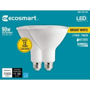 ecosmart 90-watt equivalent par38 dimmable energy star flood led light bulb bright white (2-pack)