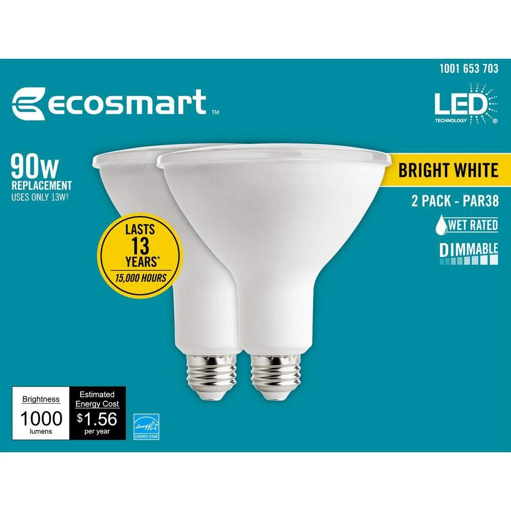 Ecosmart 90-Watt Equivalent PAR38 Dimmable Energy Star Flood LED Light Bulb Bright White (2-Pack)