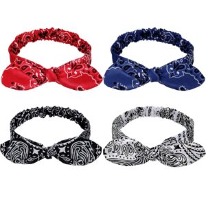 hicarer 4 pcs bandana headband for women knot retro print headbands paisley print headband red blue black white adjustable headwrap