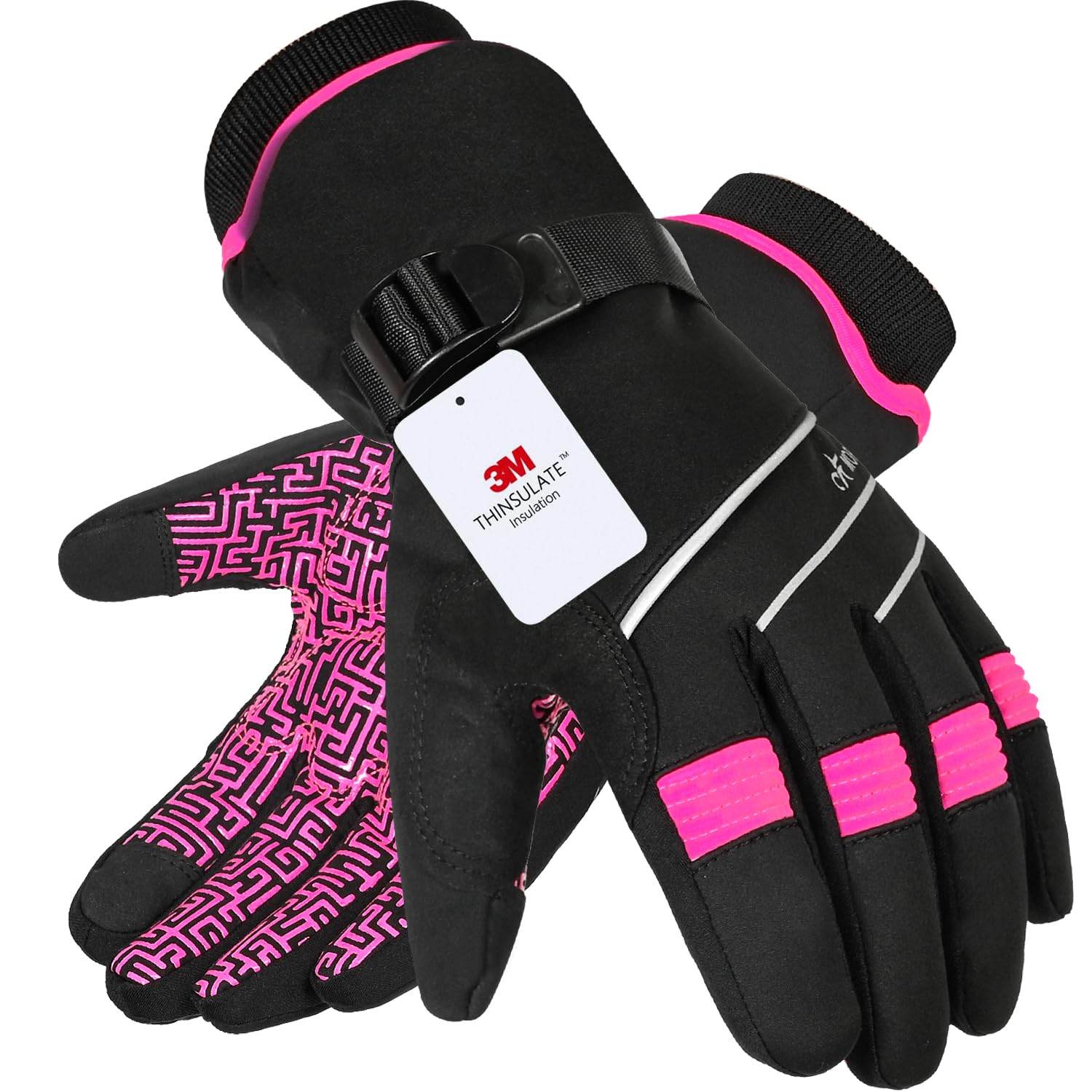 MOREOK Waterproof & Windproof -30°F Winter Gloves for Men/Women, 3M Thinsulate Thermal Gloves Touch Screen Warm Gloves for Skiing,Cycling,Motorcycle,Running-Pink-S