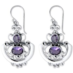 NOVICA Artisan Handmade Amethyst Dangle Earrings Sterling Silver Purple Indonesia Mauve Mist Birthstone [1.9 in L x 1 in W x 0.2 in D] ' Balinese Goddess'