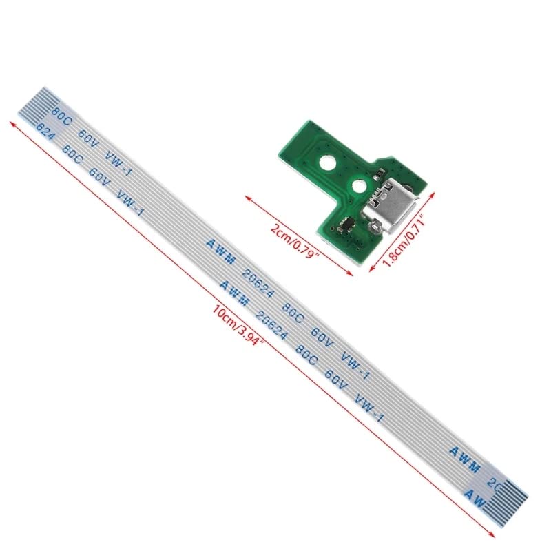 Onyehn 2pcs JDS-030 Replacement Charging Port Assembly for PS4 DualShock 4, Repair Part Micro USB Adaptor Charger Socket Board Connector Module(with 12 pin Eject Ribbon Flex Cable)