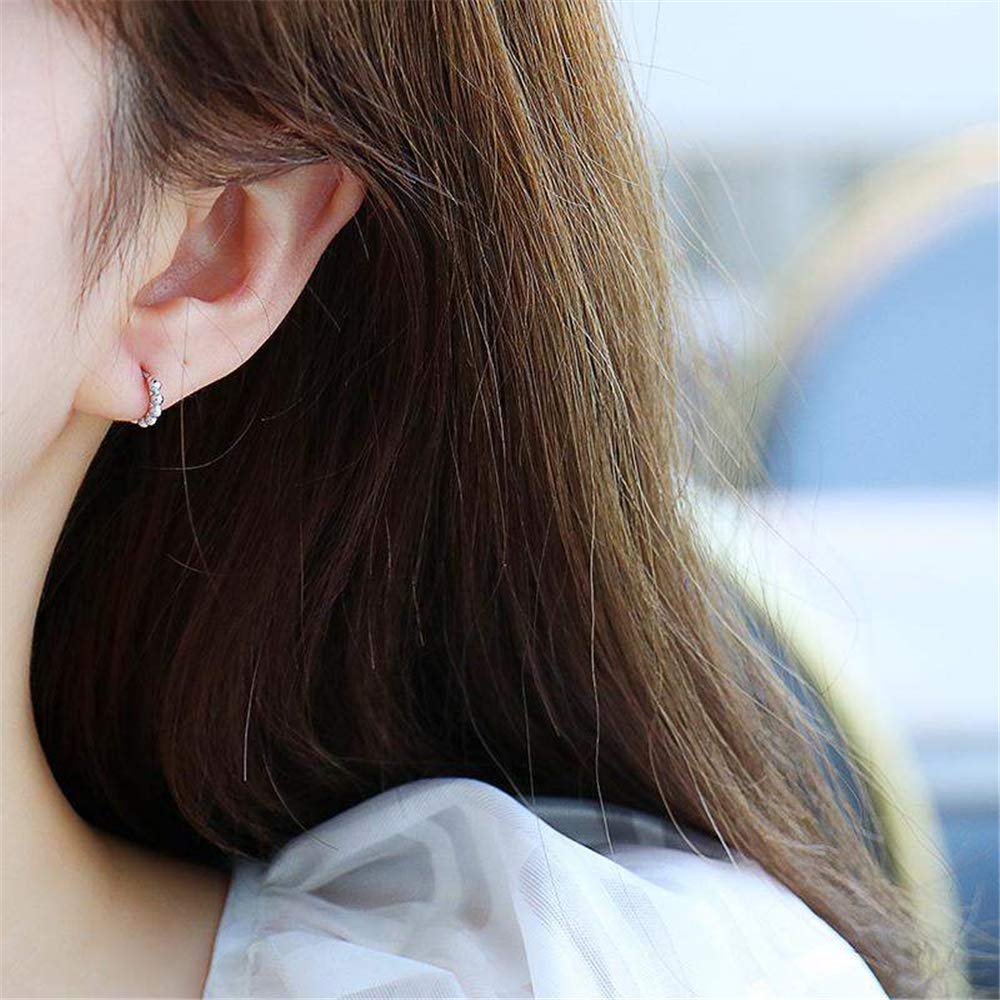 Minimalist Ball Bead Small Hoop Earrings for Women S925 Sterling Silver Pierced Ear Simple Cartilage Tragus Sleeper Earrings Irregular Tiny Dot Hinged Fashion Jewelry (6mm silver)