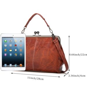 Segater® Women Retro Hollow Oil Wax PU Leather Handbag Kiss Lock Crossbody Purse Vintage Messenger Bag Tote