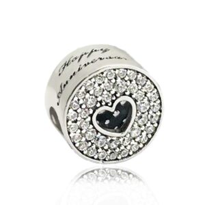 MiniJewelry Happy Anniversary Love Heart Charm fits Pandora Moments Bracelets Women Wife Celebration Bead