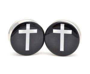 mystic metals body jewelry large gauge cross picture plugs - sold as a pair (1-3/8" (35mm))