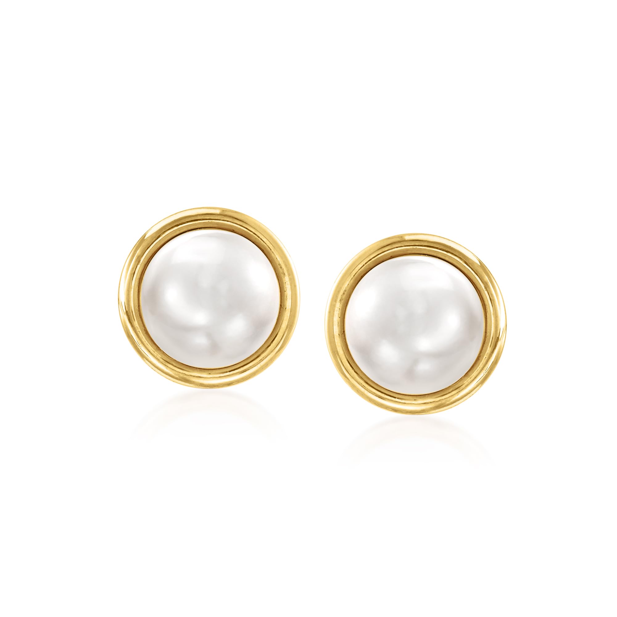 Ross-Simons 8mm Bezel-Set Cultured Button Pearl Stud Earrings in 14kt Yellow Gold